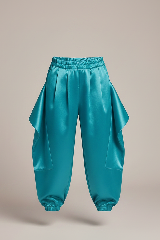 Pantalon À Pince Satiné Turquoise Ample Enfant Harem - Bleu - vue 3