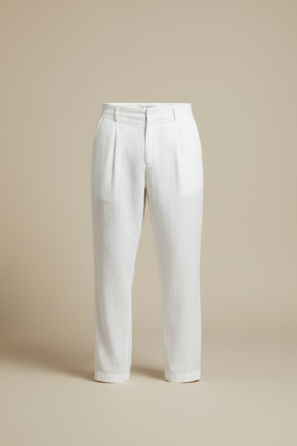 Pantalon À Pince Blanc Lin Droit Décontracté Homme - vue 3