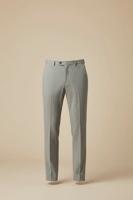 Pantalon À Pince Gris Clair, Élégant, Fin, Motif Discret - Gabardine - vue 3