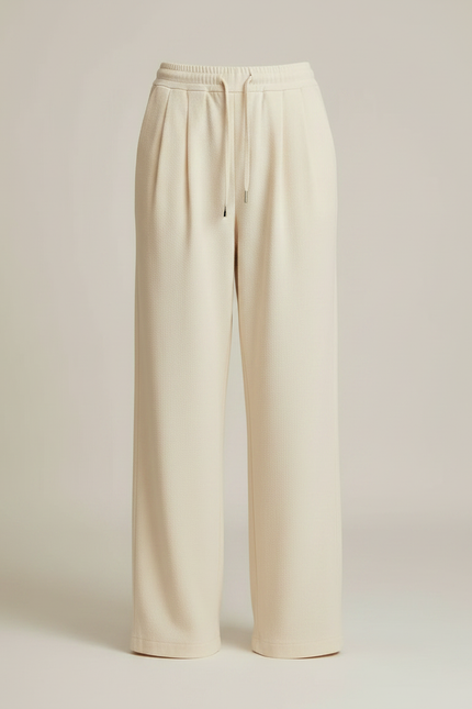 Pantalon À Pince Écru Ample Cordon Fluide Décontracté - Beige Molleton - vue 3