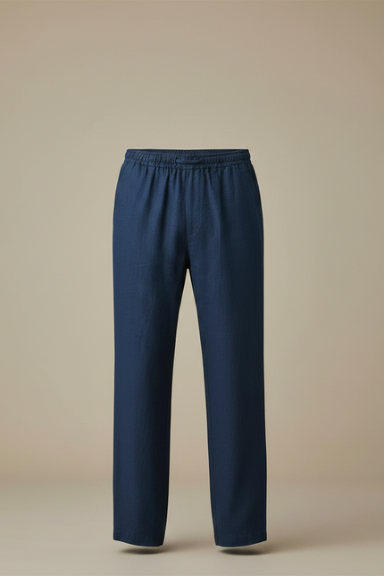 Pantalon À Pince Bleu Marine Coton Ample Décontracté Cordon - Lin - vue 3