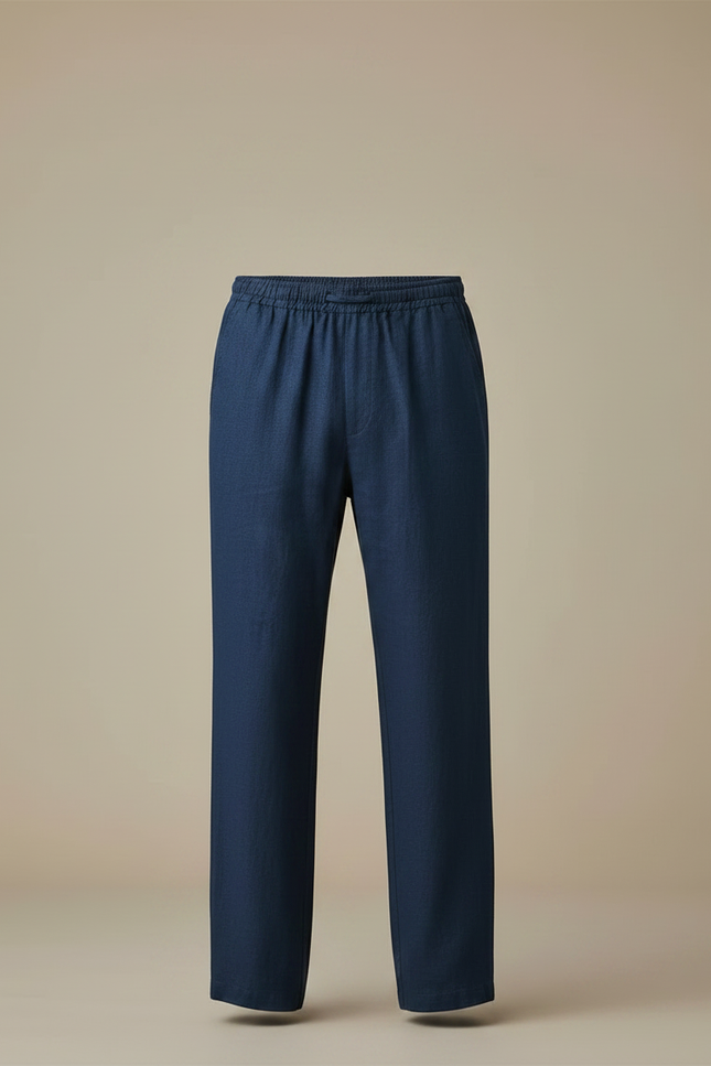 Pantalon À Pince Bleu Marine Coton Ample Décontracté Cordon - Lin - vue 3