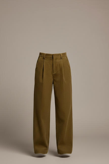 Pantalon À Pince Kaki Côtelé Ample Décontracté Femme - Cordé - vue 3