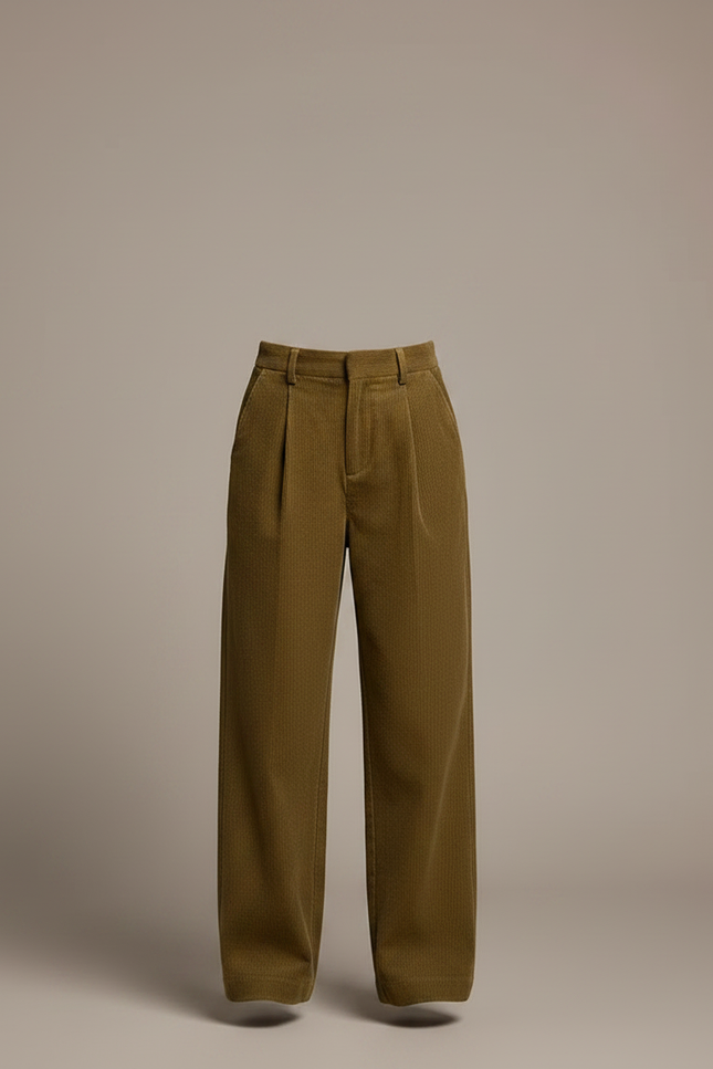 Pantalon À Pince Kaki Côtelé Ample Décontracté Femme - Cordé - vue 3