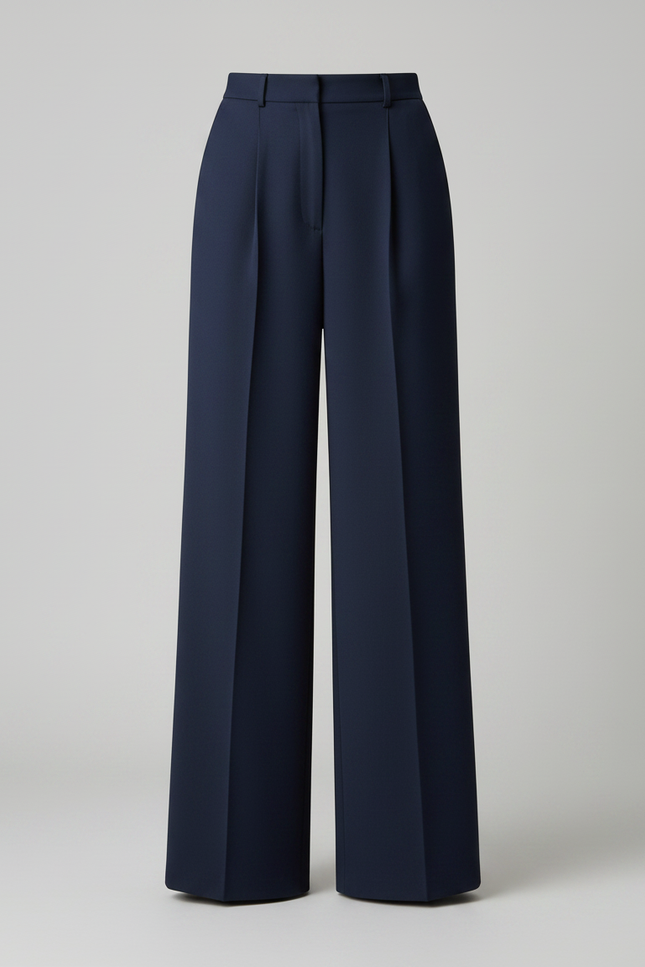 Pantalon À Pince Bleu Marine Fluide Ample Femme - Polyester - vue 3
