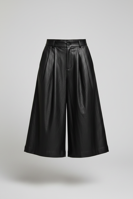 Pantalon À Pince Noir Similicuir Ample Élégant Femme - Simili cuir - vue 3