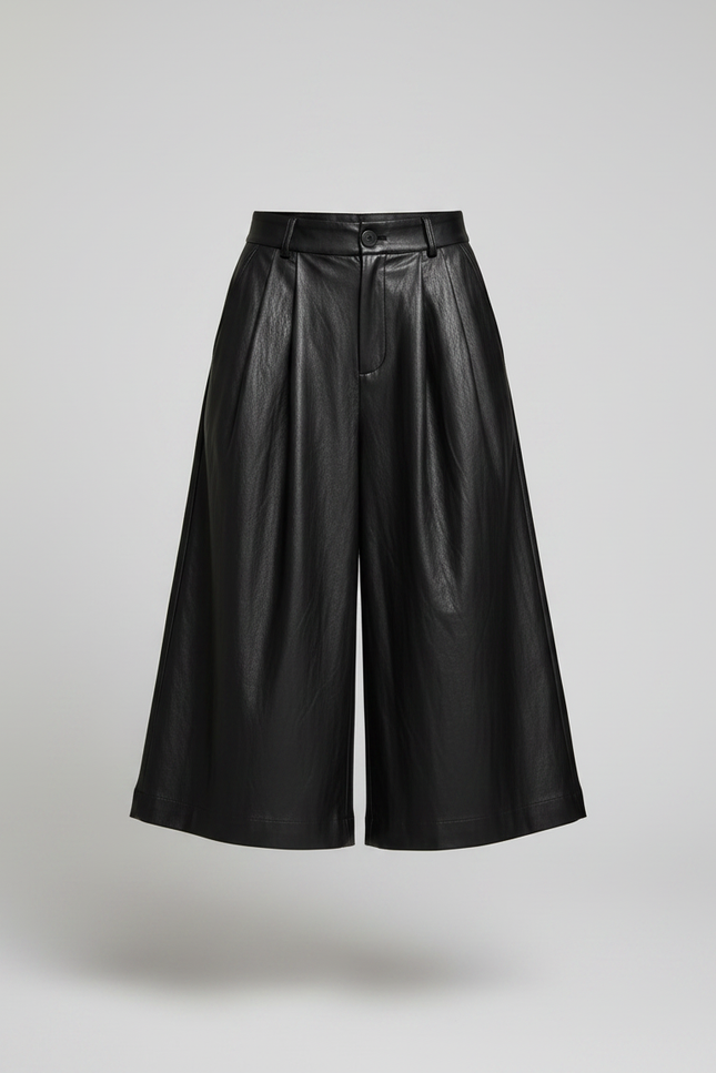 Pantalon À Pince Noir Similicuir Ample Élégant Femme - Simili cuir - vue 3