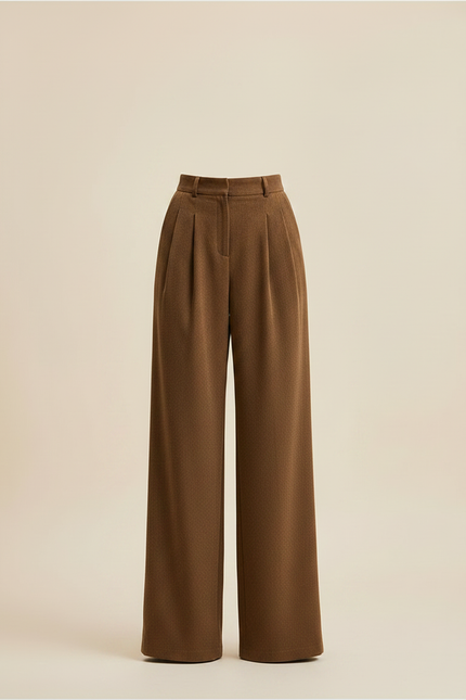 Pantalon À Pince Marron Large Plissé Taille Haute - Laine - vue 3