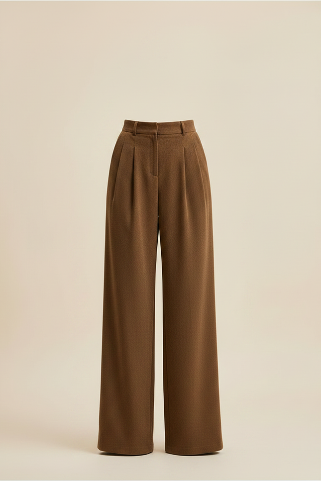 Pantalon À Pince Marron Large Plissé Taille Haute - Laine - vue 3