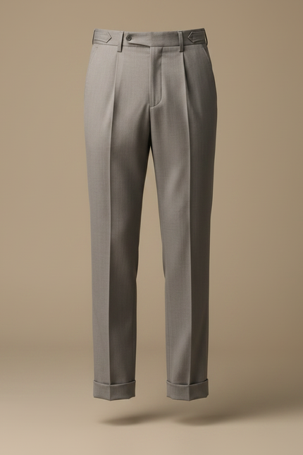 Pantalon À Pince Gris Clair Plissé Slim Élégant Homme - Laine - vue 3