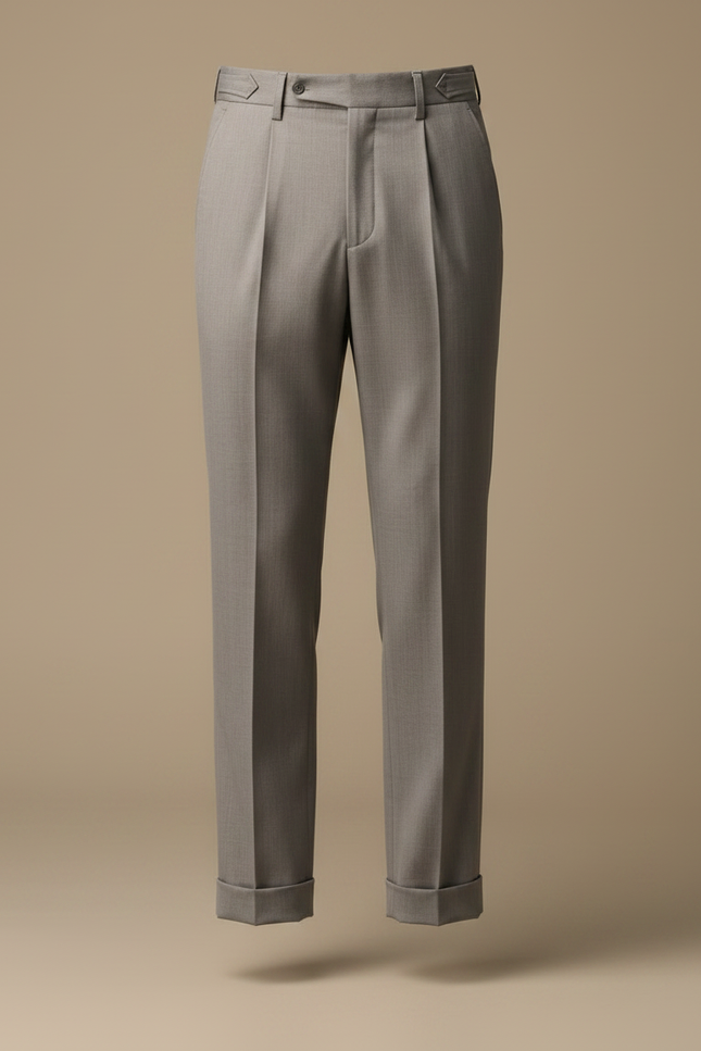Pantalon À Pince Gris Clair Plissé Slim Élégant Homme - Laine - vue 3