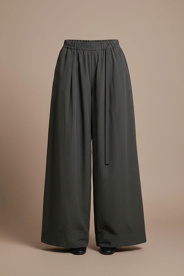 Pantalon À Pince Gris Ample Fluide Décontracté Femme - Kaki Polyester - vue 3