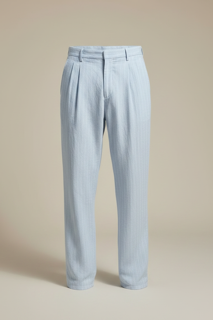 Pantalon À Pince Bleu Ciel Lin Rayé Décontracté Homme - vue 3