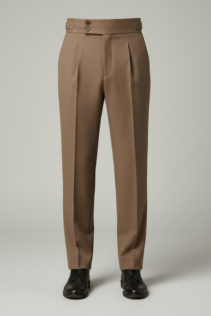 Pantalon À Pince Marron Élégant Plissé Décontracté Homme - Gabardine - vue 3