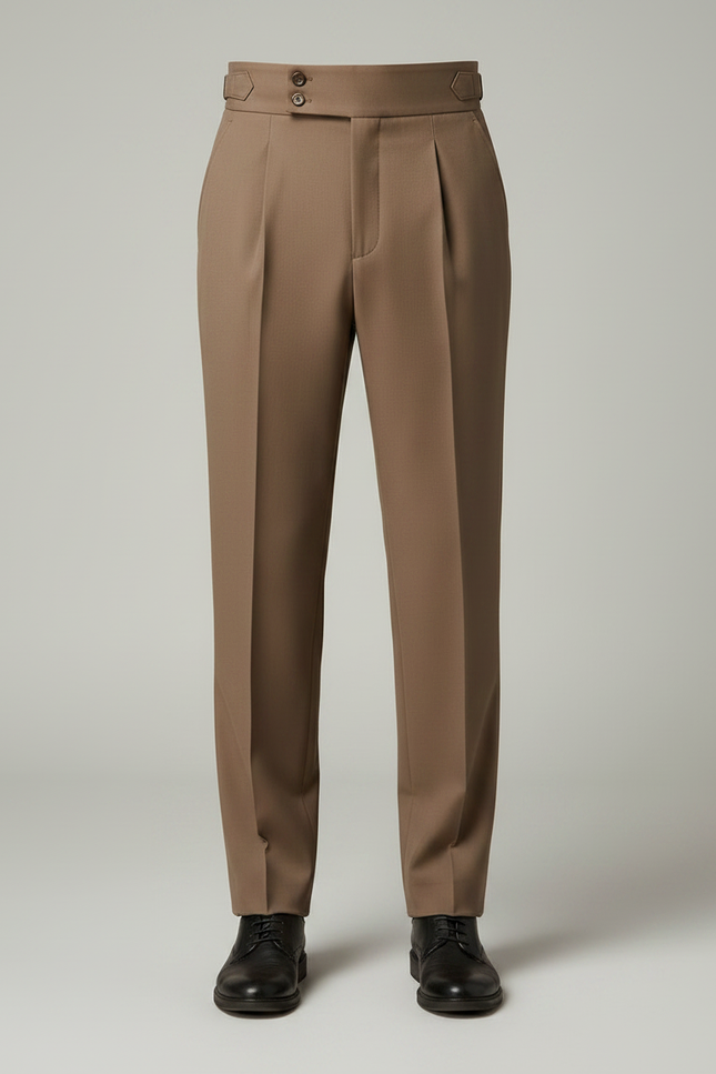 Pantalon À Pince Marron Élégant Plissé Décontracté Homme - Gabardine - vue 3