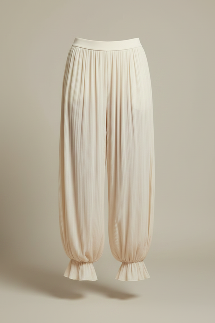 Pantalon À Pince Plissé Ample Beige Fluide Élastique - Viscose - vue 3