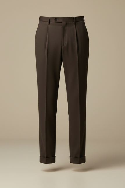 Pantalon À Pince Marron Foncé Plissé Décontracté Homme - Gabardine - vue 3