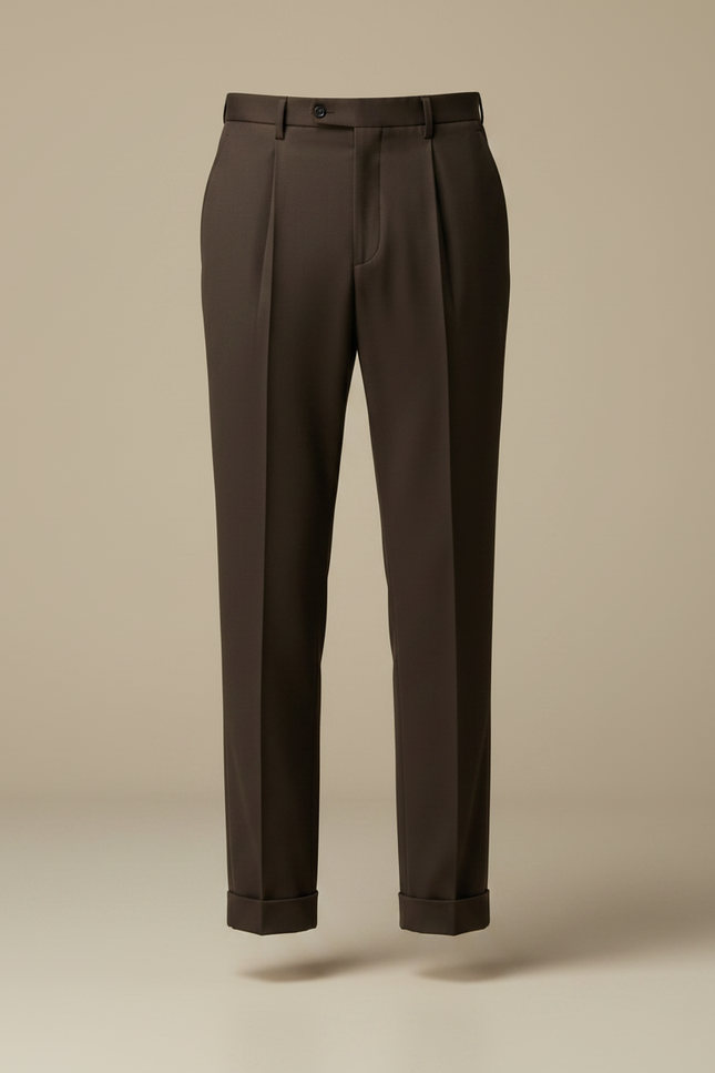 Pantalon À Pince Marron Foncé Plissé Décontracté Homme - Gabardine - vue 3