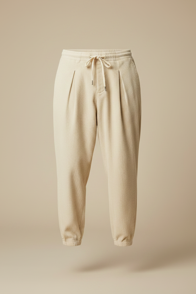 Pantalon À Pince Beige Côtelé Ample Décontracté Homme - Cordé - vue 3