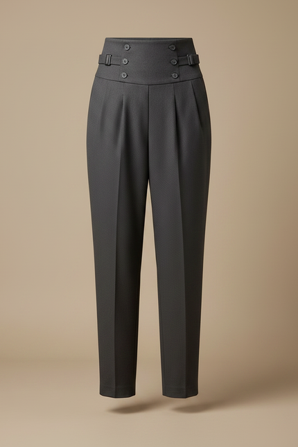 Pantalon À Pince Gris Foncé Taille Haute Plissé Elégant - Laine - vue 3