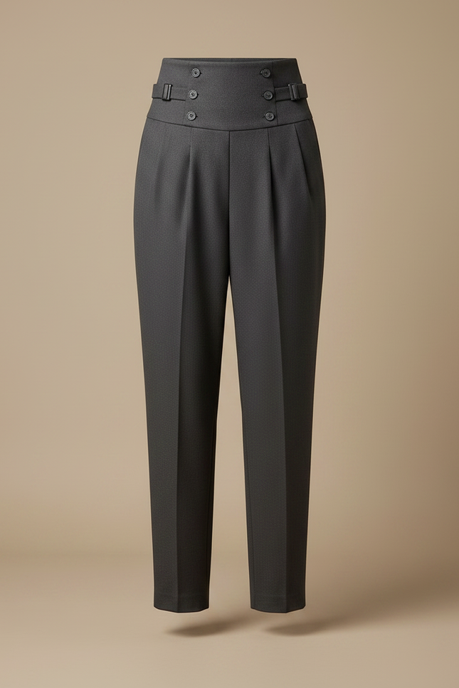 Pantalon À Pince Gris Foncé Taille Haute Plissé Elégant - Laine - vue 3