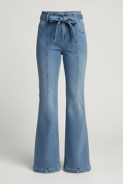 Pantalon À Pince Bleu Jean Flared Paperbag Enfant - vue 3