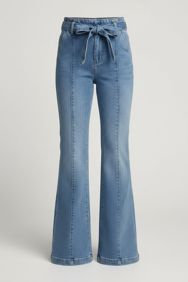 Pantalon À Pince Bleu Jean Flared Paperbag Enfant - vue 3