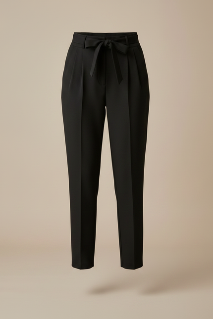 Pantalon À Pince Noir Ceinturé Taille Haute Élégant - Polyester - vue 3