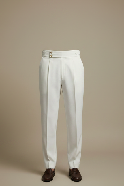 Pantalon À Pince Blanc Plissé Taille Haute Droit Homme - Gabardine - vue 3