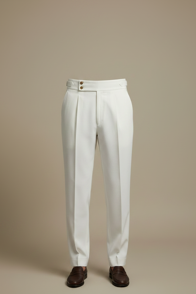 Pantalon À Pince Blanc Plissé Taille Haute Droit Homme - Gabardine - vue 3