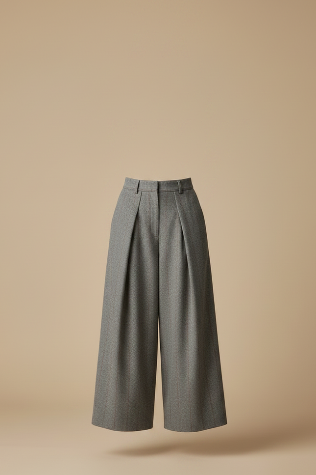 Pantalon À Pinces Femme Taille Haute - Gris Tweed - vue 3