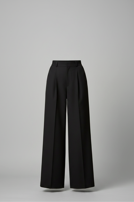Pantalon À Pince Noir Ample Plissé Taille Haute Élégant - Gabardine - vue 3