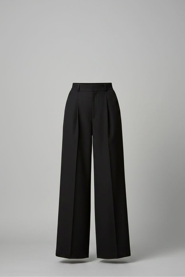 Pantalon À Pince Noir Ample Plissé Taille Haute Élégant - Gabardine - vue 3