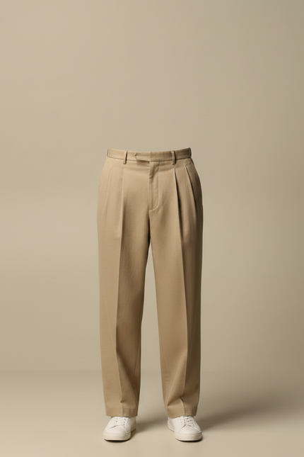 Pantalon À Pince Beige Coton Plissé Ample Homme Chic - vue 3
