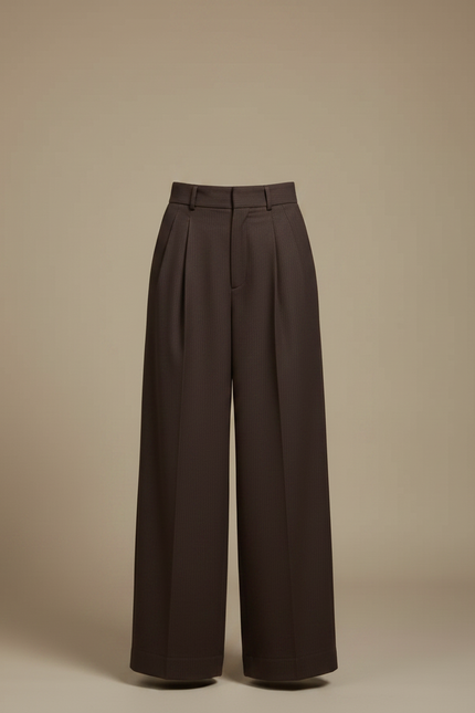 Pantalon À Pince Marron Rayé Ample Taille Haute Femme - Gabardine - vue 3