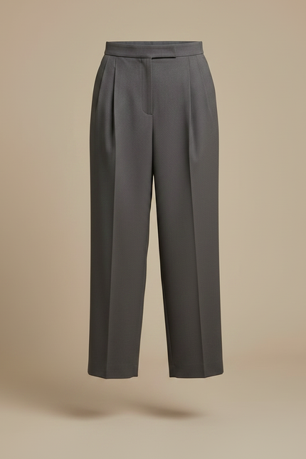 Pantalon À Pince Gris Plissé Taille Haute Élégant Femme - Gabardine - vue 3