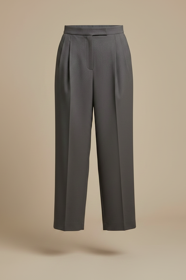 Pantalon À Pince Gris Plissé Taille Haute Élégant Femme - Gabardine - vue 3