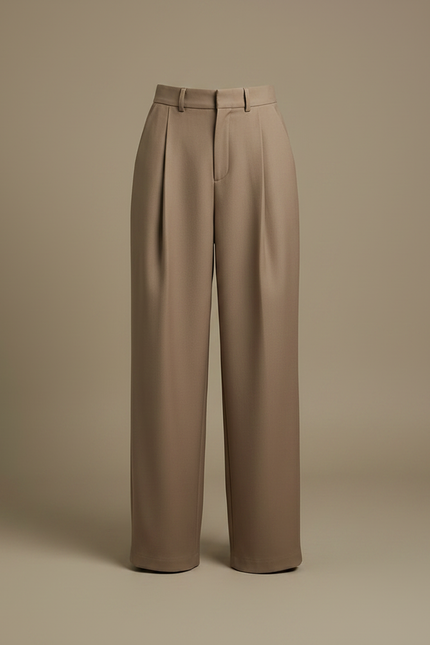Pantalon À Pince Beige Taille Haute Large Plissé - Laine - vue 3