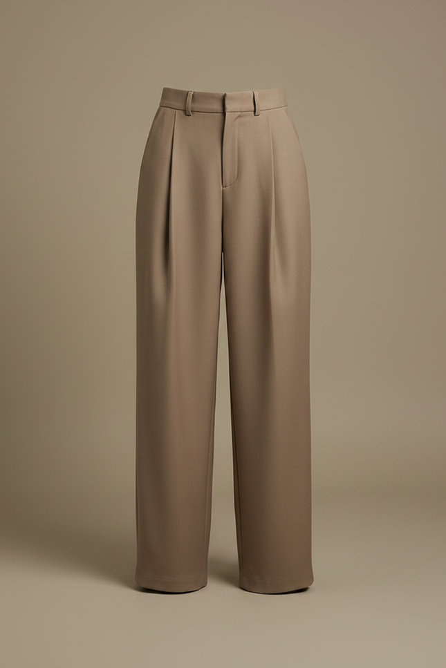 Pantalon À Pince Beige Taille Haute Large Plissé - Laine - vue 3
