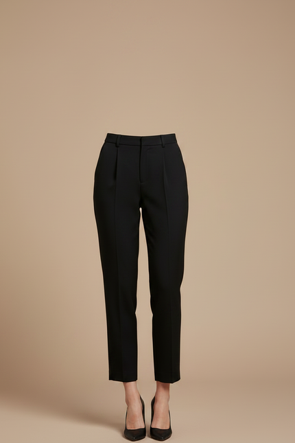 Pantalon À Pince Noir Taille Haute Droit Femme - Polyester - vue 3