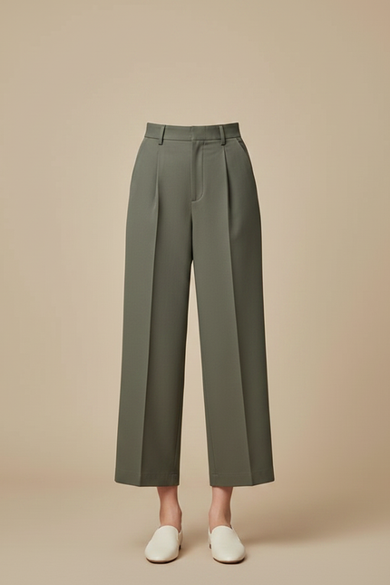 Pantalon À Pince Kaki Ample Décontracté Fluide Femme - Gabardine - vue 3