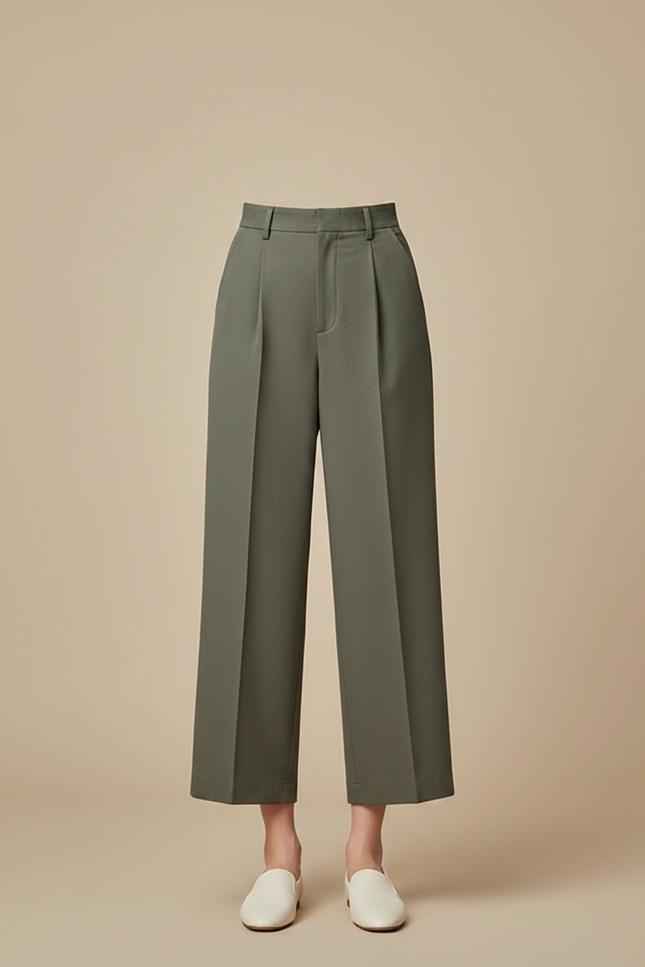 Pantalon À Pince Kaki Ample Décontracté Fluide Femme - Gabardine - vue 3