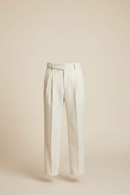 Pantalon À Pince Crème Plissé Droit Élégant Enfant - Beige Gabardine - vue 3