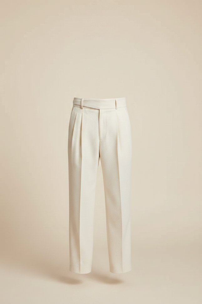 Pantalon À Pince Crème Plissé Droit Élégant Enfant - Beige Gabardine - vue 3