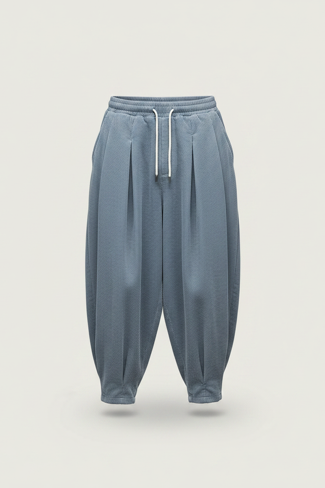 Pantalon À Pince Bleu Côtelé Ample Harem Décontracté - Cordé - vue 3