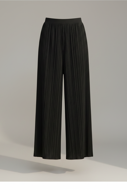 Pantalon À Pince Noir Plissé Ample Fluide Décontracté - Polyester - vue 3