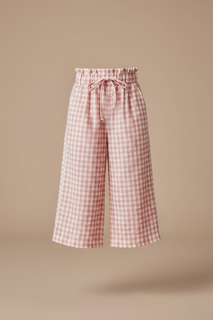 Pantalon À Pince Carreaux Rose Ample Coton Fille - vue 3
