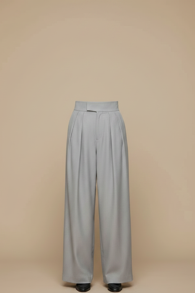 Pantalon À Pince Gris Ample Plissé Décontracté - Gabardine - vue 3