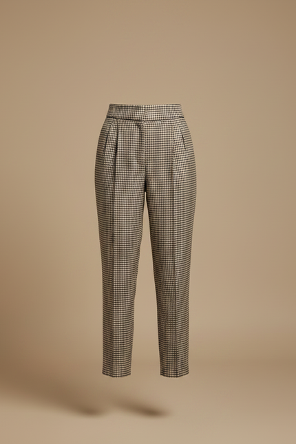 Pantalon À Pince Carreaux Ample Plissé Taille Haute - Imprimé Laine - vue 3