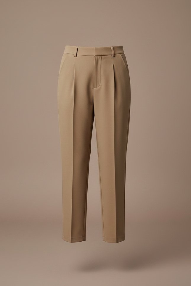 Pantalon À Pince Kaki Plissé Droit Décontracté Femme - Gabardine - vue 3